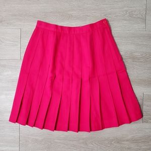 KGR vintage bright pink pleated 100% wool midi full skirt size 8 spring colorful